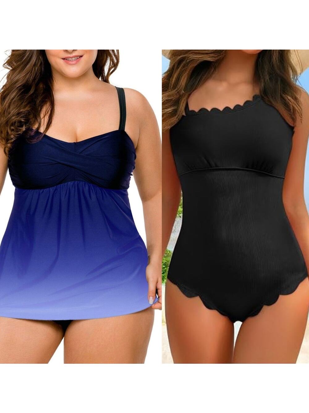 NWT Amazon Swimsuits - Scalloped Ribbed Tie Back 1 PC & Swimdress Bundle Size L
